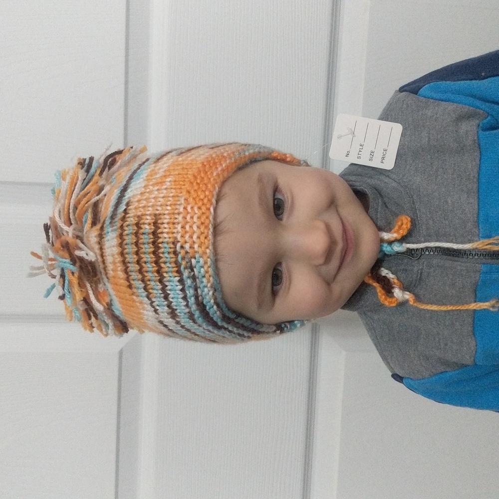 #. NWT Crochet By Sveta Toddler Unisex Winter Hat with Pom Pom and TiesSize:3T4T